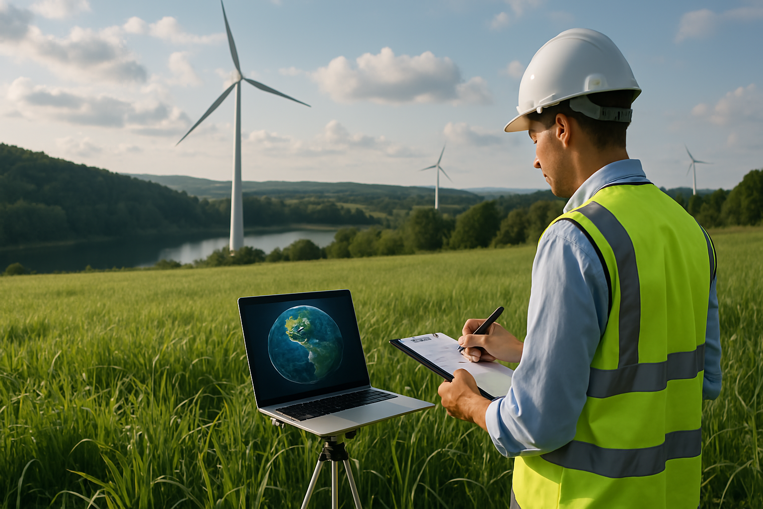 Environmental engineer working with wind turbines